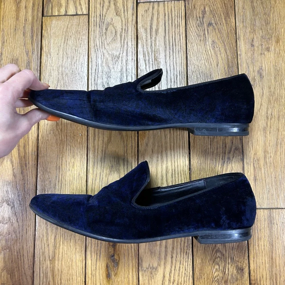 Giorgio Brutini Mens 12 Navy Blue Velvet‎ Paisley Smoking Loafers 176363